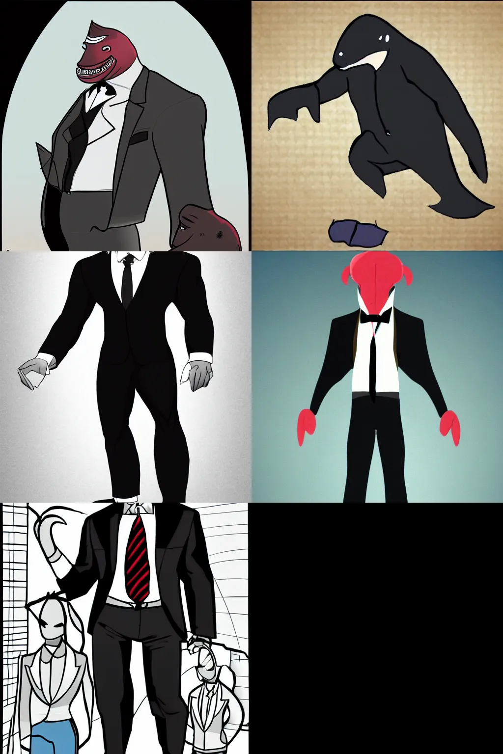 Prompt: killer whale mutant humanoid muscular gentleman in a suit