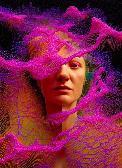 Image similar to hyper detailed 3d render like a Oil painting - Aurora (Singer) seen Eating of the Strangling network of yellowcake aerochrome and milky Fruit and Her delicate Hands hold of gossamer polyp blossoms bring iridescent fungal flowers whose spores black the foolish stars by Jacek Yerka, Mariusz Lewandowski, Houdini algorithmic generative render, Abstract brush strokes, Masterpiece, Edward Hopper and James Gilleard, Zdzislaw Beksinski, Mark Ryden, Wolfgang Lettl, hints of Yayoi Kasuma, octane render, 8k