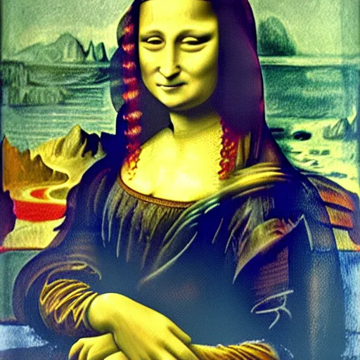 Prompt: mona lisa painted by edvard munch