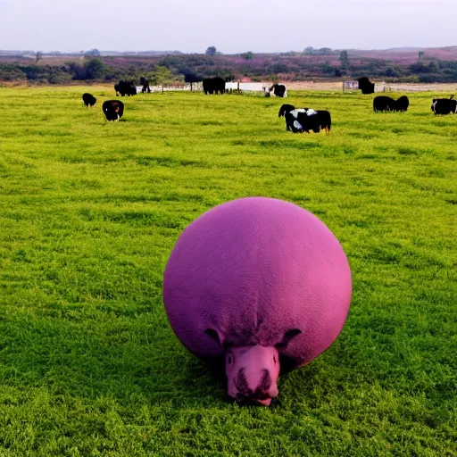 Image similar to a sphere shaped cow in a field