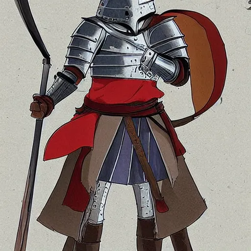 Image similar to a medieval anime knight in the style of studio ghibli