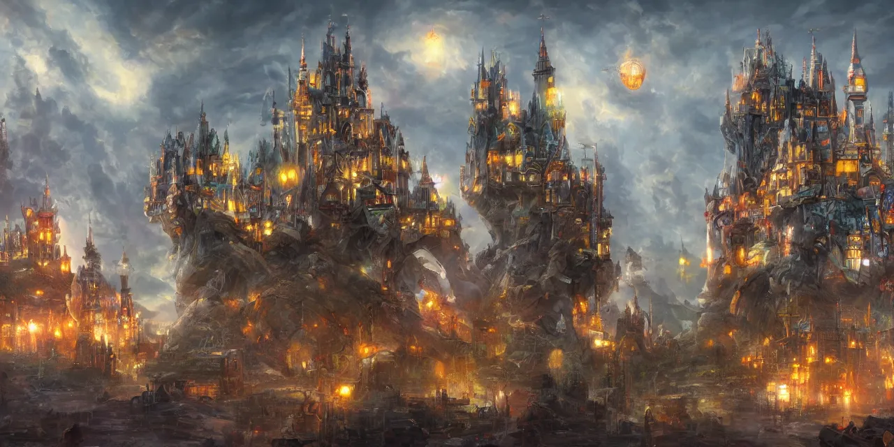 a beautiful painting of 4 k hd, mechanical castle, | Stable Diffusion ...