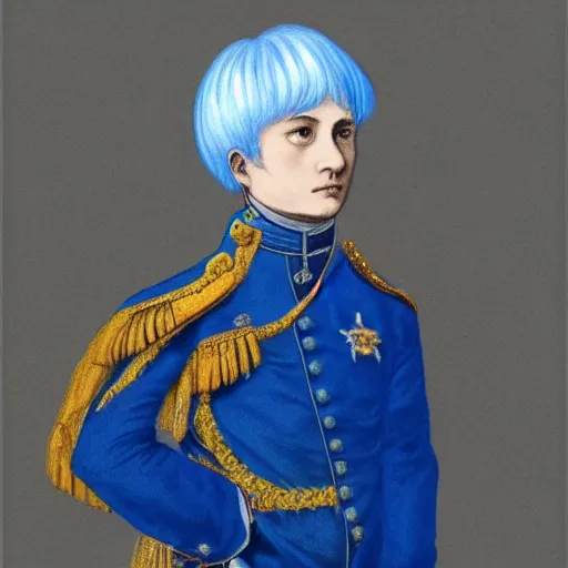 Image similar to Portrait of BeasttrollMC as Napoleon Bonaparte, asian race, blue hair