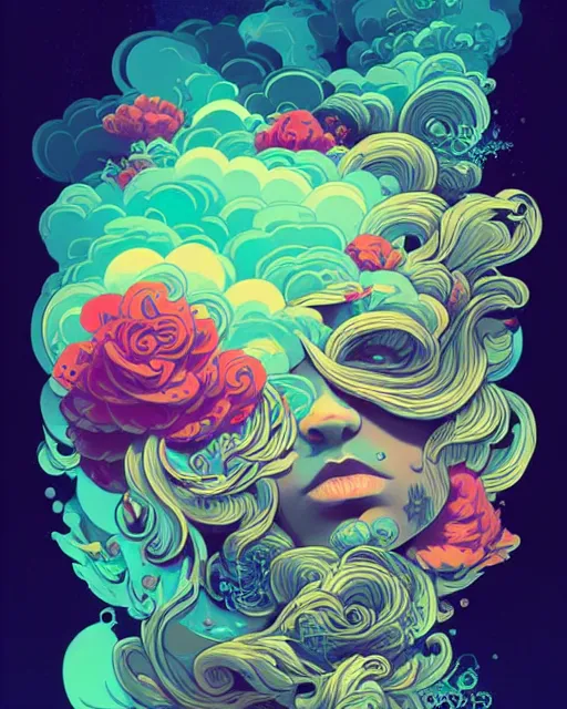 Image similar to flowery face tattoos, by petros afshar, ross tran, peter mohrbacher, tom whalen, underwater bubbly psychedelic clouds