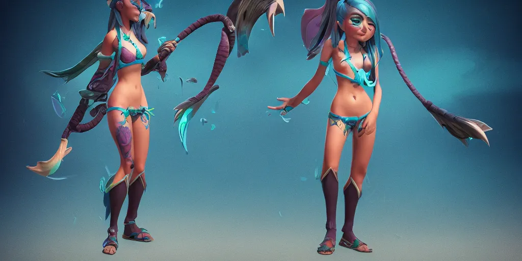 Image similar to character sheet of pretty Ocean Song Akali (wild rift). 3d render, octane render, realistic, highly detailed, trending on artstation, 4k, trending on artstation, pixar, cgsociety, unreal engine 5, redshift render, trending on artstation, blender, behance, cg