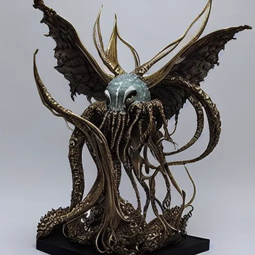 Image similar to angelarium, illithid, cthulhu, white with gold accents, sculpture by ellen jewett