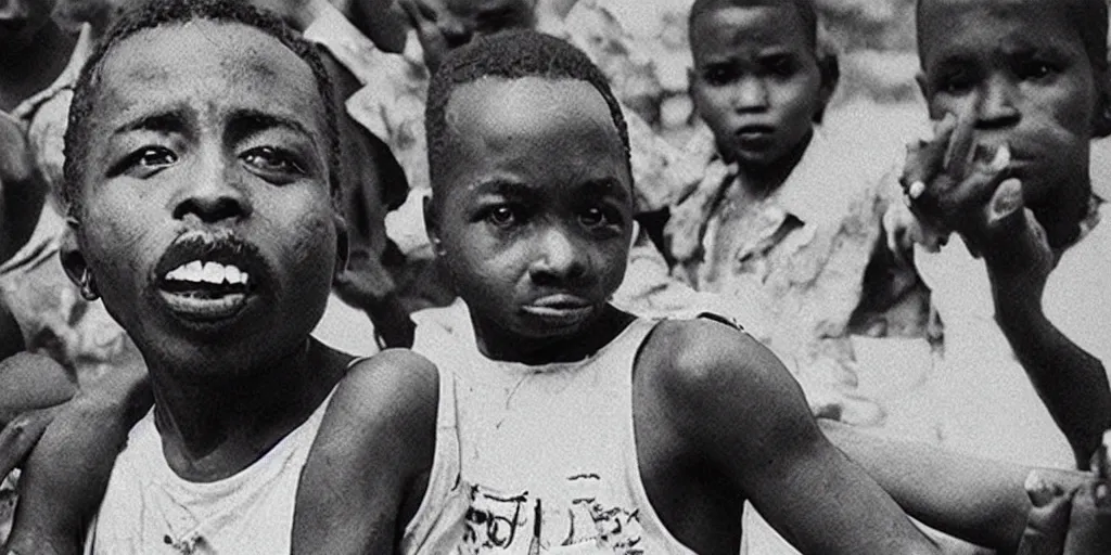 Image similar to 2pac as a hungry child in africa