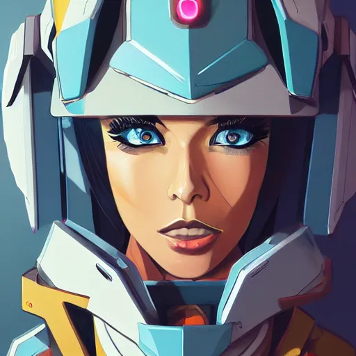 Image similar to portrait of isabelledeltore as a gundam pilot, with an intricate, detailed, urban inspired hiphop afro futuristic helmet, vector behance hd jesper ejsing, rhads, makoto shinkai, lois van baarle, ilya kuvshinov, rossdraws, hd, 3 2 k, ilya kuvshinov, gustav klimt