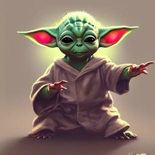 Image similar to illustration baby yoda sitting, by masamune shirow and greg rutkowski, character art, sharp focus, highly detailed, artstation