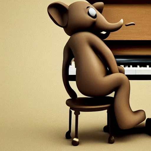 Image similar to 3D render of an elephant playing the piano.