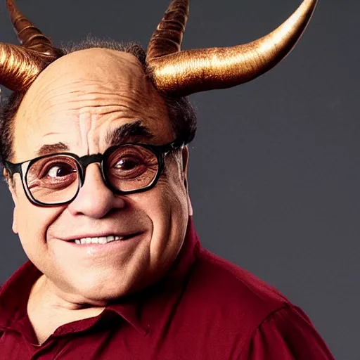 Prompt: danny devito as the devil, red horns