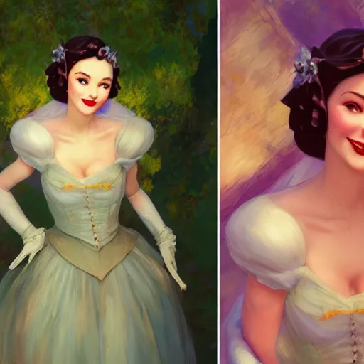 Image similar to vivien leigh smiling as snow white, au naturel, hyper detailed, digital art, trending in artstation, cinematic lighting, studio quality, smooth render, unreal engine 5 rendered, octane rendered, art style by klimt and nixeu and ian sprigger and wlop and krenz cushart