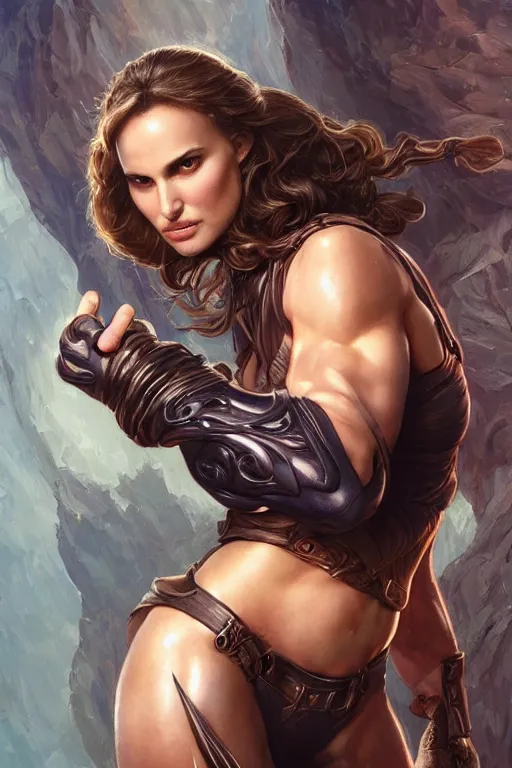 Image similar to muscled Natalie Portman as a ruggedly handsome hero, intricate, elegant, highly detailed, centered, digital painting, artstation, concept art, smooth, sharp focus, illustration, art by artgerm and donato giancola and Joseph Christian Leyendecker, Ross Tran, WLOP