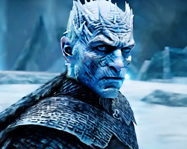 Image similar to clear ice block as night king in game of thrones, 4 k, epic, cinematic, focus, movie still, fantasy, extreme detail, atmospheric, dark colour, sharp focus