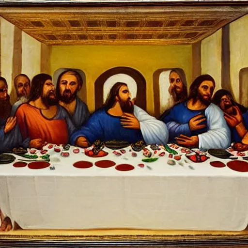 Prompt: viktor orban at the last supper, oil painting