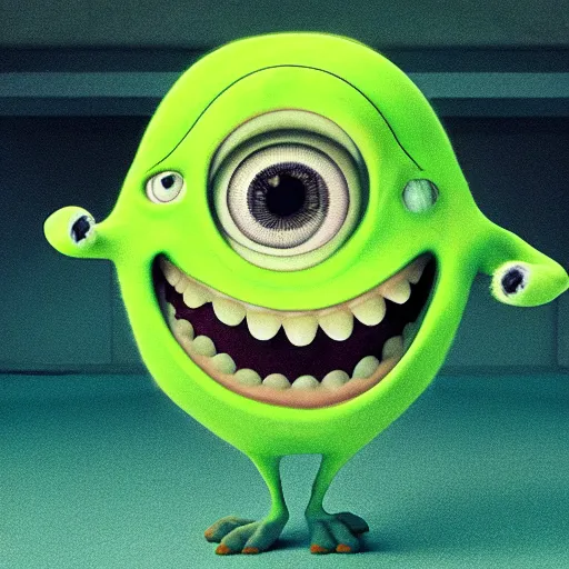 Image similar to portrait of Mike Wazowski in human form