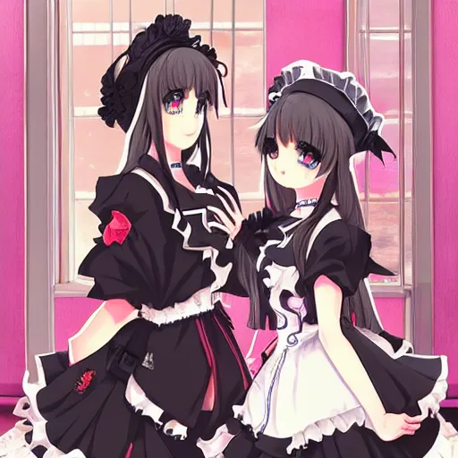 Image similar to a stare down between two beautiful maids, detailed anime art