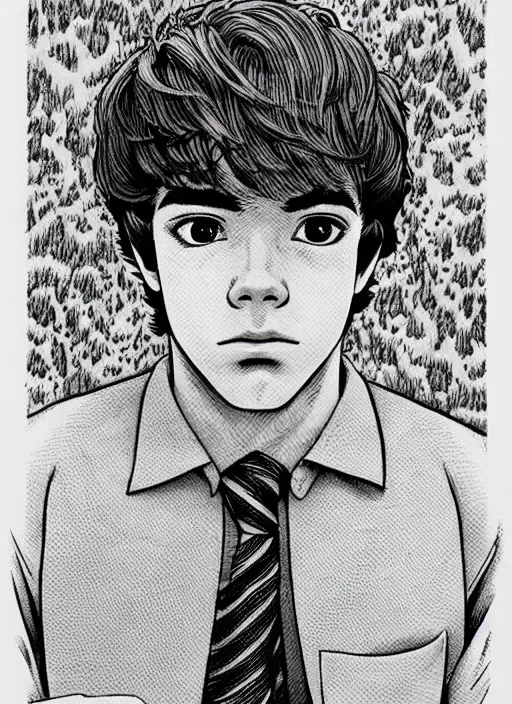 Prompt: portrait of teenage archie andrews, freckles, curly bangs, intricate, highly detailed, illustration, art by junji ito, junji ito