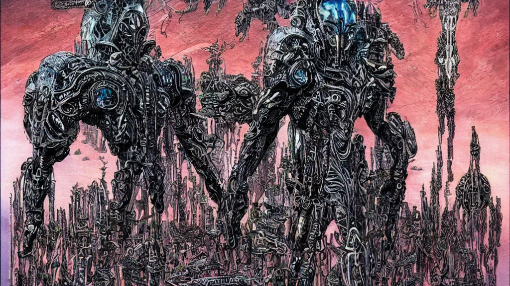 Image similar to exotic alien empire by Philippe Druillet, cinematic, hyperrealistic