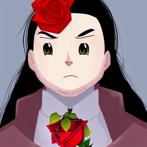 Prompt: digital painting, accurate details, james of team rocket holding a rose, elegant, cool, trending on artstation, fanart