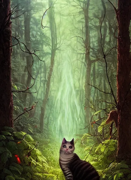 Prompt: a hyper realistic cat witch in the woods gorgeous lighting, k _ lms lush forest foliage painting by chiara bautista and beksinski and norman rockwell and greg rutkowski weta studio, and lucasfilm