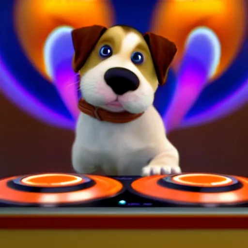 Image similar to puppy as a DJ, 8k, by Pixar