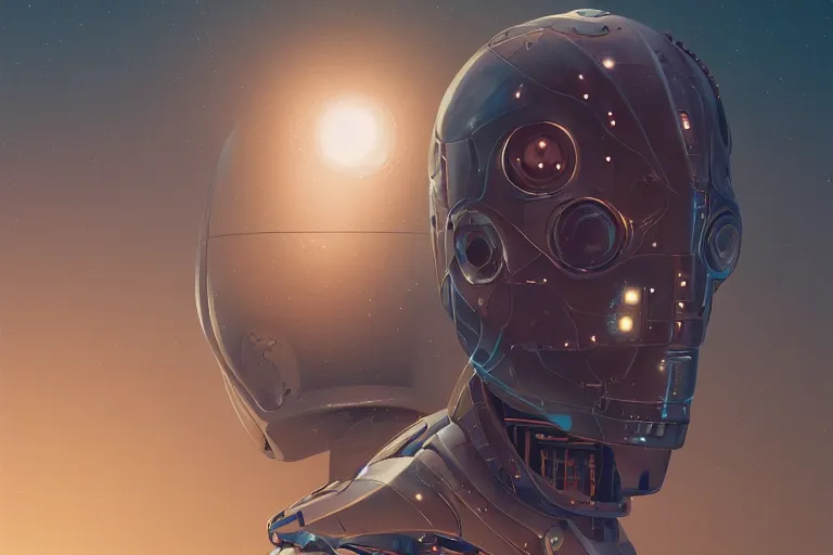 Prompt: highly detailed surreal vfx portrait of a robot android, ex machina, stephen bliss, unreal engine, greg rutkowski, loish, rhads, beeple, makoto shinkai and lois van baarle, ilya kuvshinov, rossdraws, tom bagshaw, global illumination, detailed and intricate environment