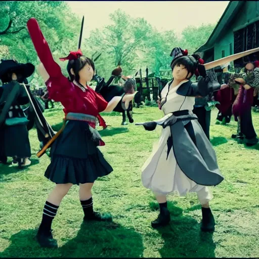 Image similar to live action touhou battle scene