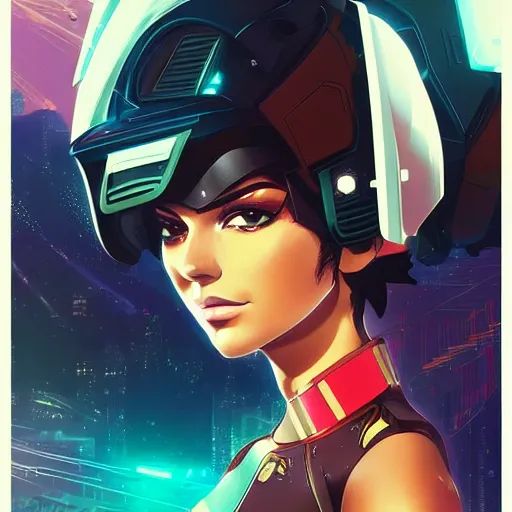 Image similar to a portrait of a stunning beautiful elite kendall jenner gundam pilot, with an intricate, detailed, urban inspired hiphop afro futuristic helmet, vector behance hd jesper ejsing, rhads, makoto shinkai, lois van baarle, ilya kuvshinov, rossdraws, hd, 3 2 k, ilya kuvshinov, gustav klimt