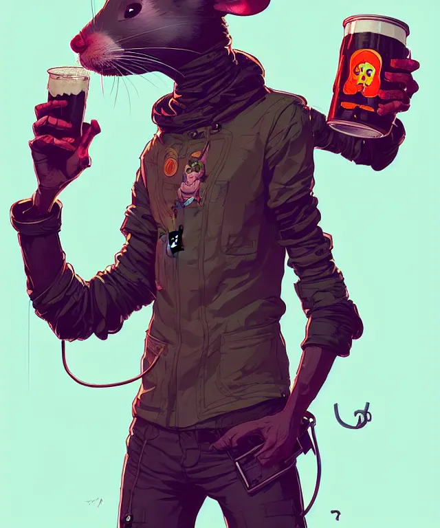 Image similar to a portrait of an anthropomorphic cyberpunk mouse holding a can of beer, cyberpunk!, fantasy, elegant, digital painting, artstation, concept art, matte, sharp focus, illustration, art by josan gonzalez