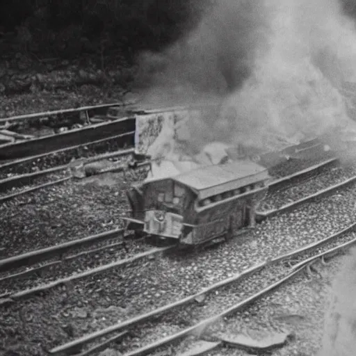 Prompt: the disembodied spirit of a dangerous railroad worker, Boxcar on the railroad, Cinematic, 35mm, film still from horror movie