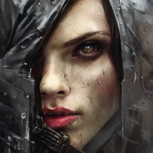 Image similar to it's a terrible day for rain, colourised, face portrait, epic, tragic, military art, fantasy, dieselpunk, hd shot, digital portrait, beautiful, artstation, comic style, by artgerm, guy denning, jakub rozalski, magali villeneuve and charlie bowater