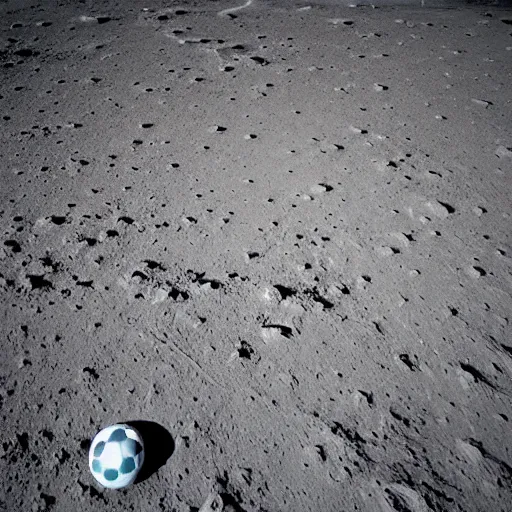 Prompt: a photography of a soccer pitch on the moon, extreme long shot