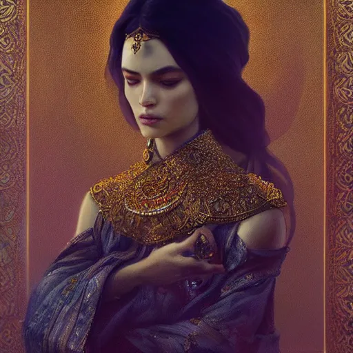 Prompt: Persian queen, gorgeous portrait, intricate, elegant, volumetric lighting, scenery, digital painting, highly detailed, artstation, sharp focus, illustration, concept art, ruan jia, steve mccurry