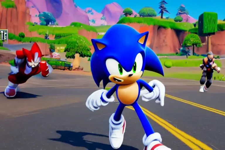 Image similar to sonic dancing in fortnite, gameplay