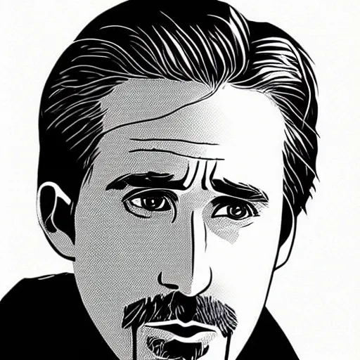 Image similar to “ ryan gosling retro minimalist portrait by jean giraud, moebius starwatcher comic, 8 k ”