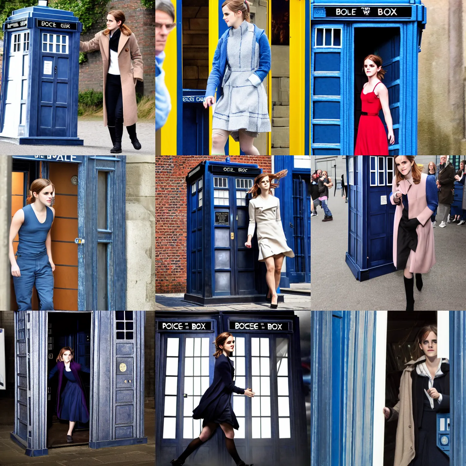 Prompt: Emma Watson stepping into the TARDIS from Doctor Who