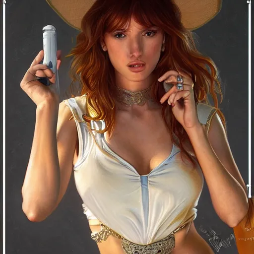 Image similar to ultra realistic illustration, bella thorne in reno 9 1 1, intricate, elegant, highly detailed, digital painting, artstation, concept art, smooth, sharp focus, illustration, art by artgerm and greg rutkowski and alphonse mucha