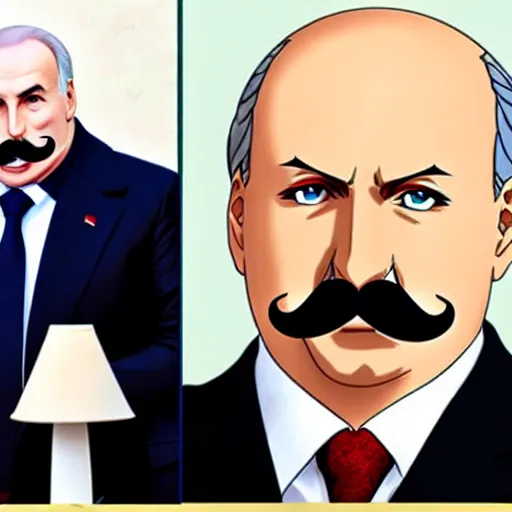 Prompt: Alexander Lukashenko in the style of an anime woman with a mustache