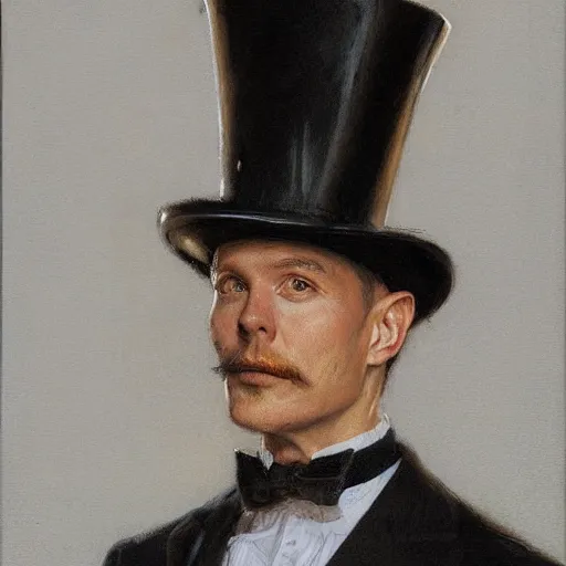 Image similar to portrait of a dapper man with a skull helmet and top hat, by donato giancola.