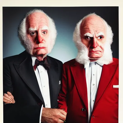 Image similar to a real life Statler and Waldorf, highly detailed, by Martin Schoeller