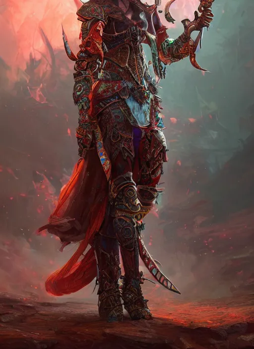 Image similar to detailed full body concept colorful fantasy painting of a female warrior in intricate clothing, cinematic lighting, hyperdetailed, 8k, high resolution, insanely detailed and intricate, octane render