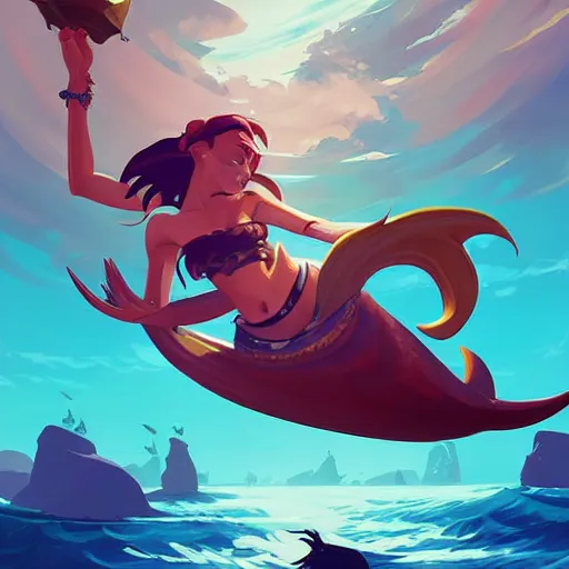 Image similar to painting mermaid treasure on sea of thieves game avatar hero smooth face median photoshop filter cutout vector, behance hd by jesper ejsing, by rhads, makoto shinkai and lois van baarle, ilya kuvshinov, rossdraws global illumination