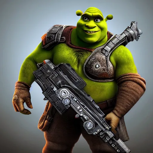 Prompt: Shrek in Gears of War, epic digital painting