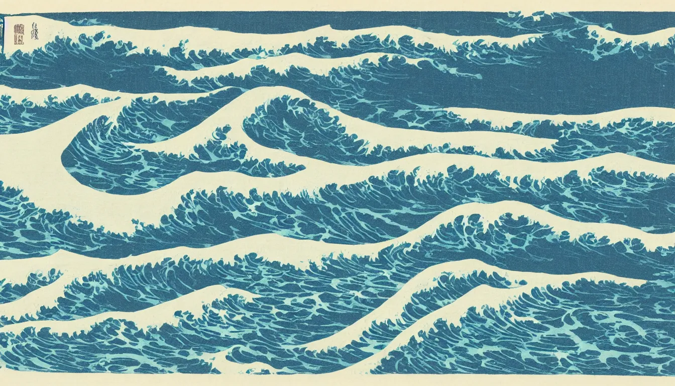 Image similar to ocean swells, japanes woodblock print