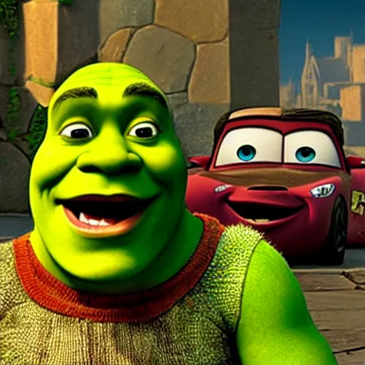 Prompt: shrek in the movie cars