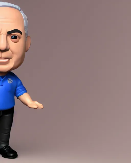 Image similar to full body 3d render of Benjamin Netanyahu as a Funko Pop, studio lighting, blender, trending on artstation, 8k, highly detailed