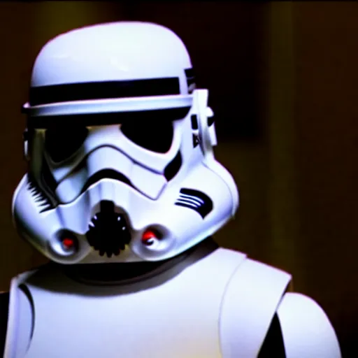 Image similar to mr. bean as a stormtrooper from star wars. movie still. cinematic lighting.