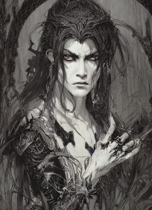 Image similar to portrait of carmilla the vampiress, pen and ink, intricate line drawings, by craig mullins, ruan jia, kentaro miura, greg rutkowski