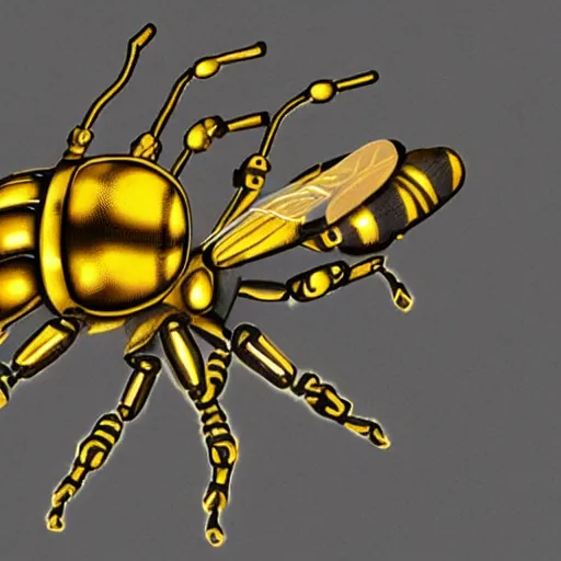 Prompt: cybernetic bees made of metal, mechanical, glowing